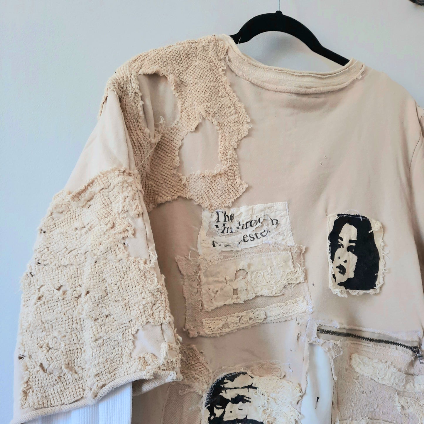 '𝘊𝘺 𝘛𝘸𝘰𝘮𝘣𝘭𝘺' Distressed Beige Sweater with Layered Sleeves